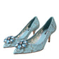 Blue Taormina Lace Crystal Heel Pumps Shoes