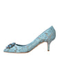 Blue Taormina Lace Crystal Heel Pumps Shoes