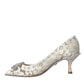 White Floral Lace DG Crystal Pumps Shoes