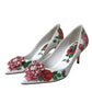 White Leather Roses Crystal Bellucci Pumps Shoes