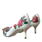 White Leather Roses Crystal Bellucci Pumps Shoes