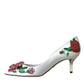 White Leather Roses Crystal Bellucci Pumps Shoes