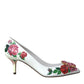 White Leather Roses Crystal Bellucci Pumps Shoes