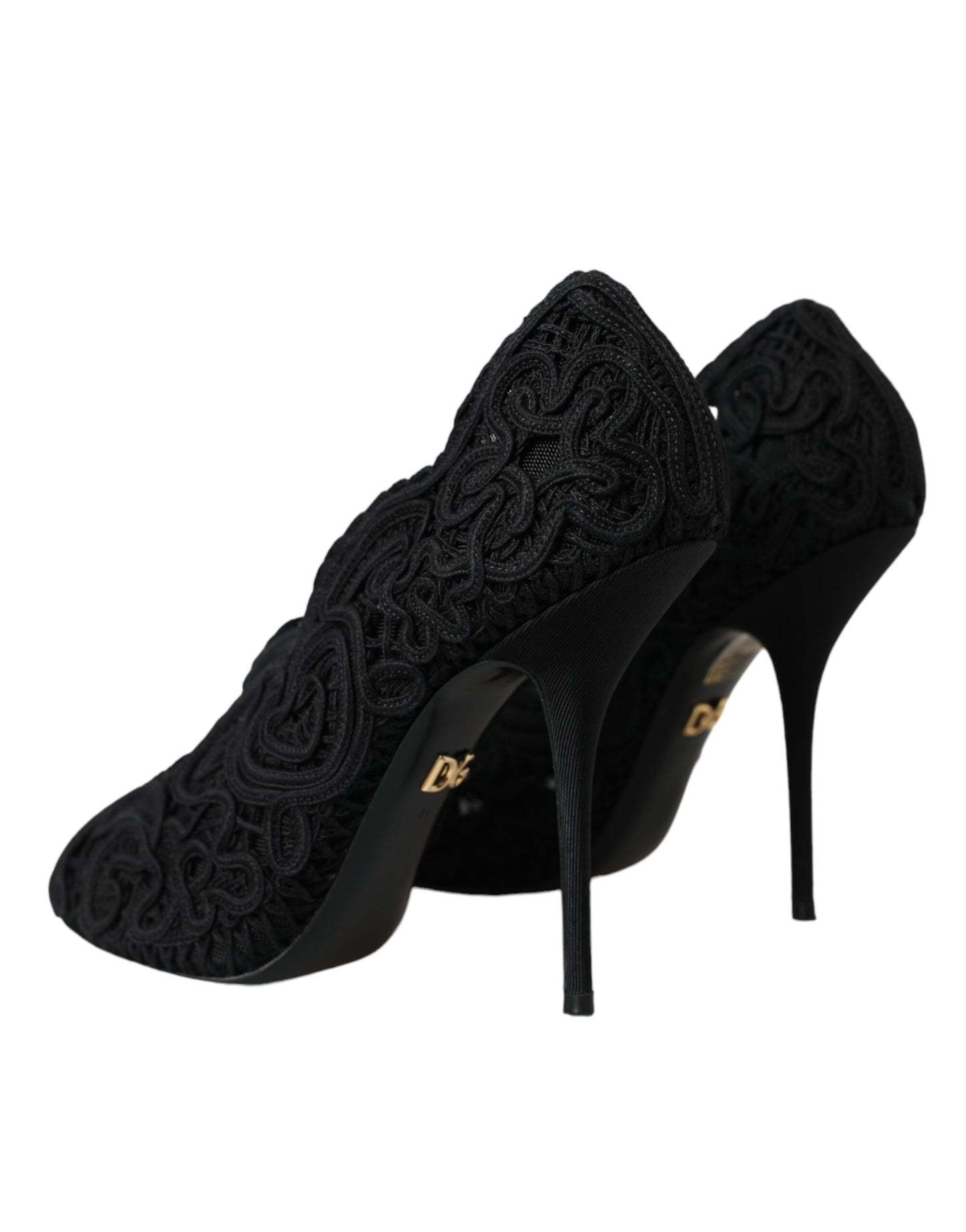 Black Cordonetto Ricamo Pump Open Toe Shoes