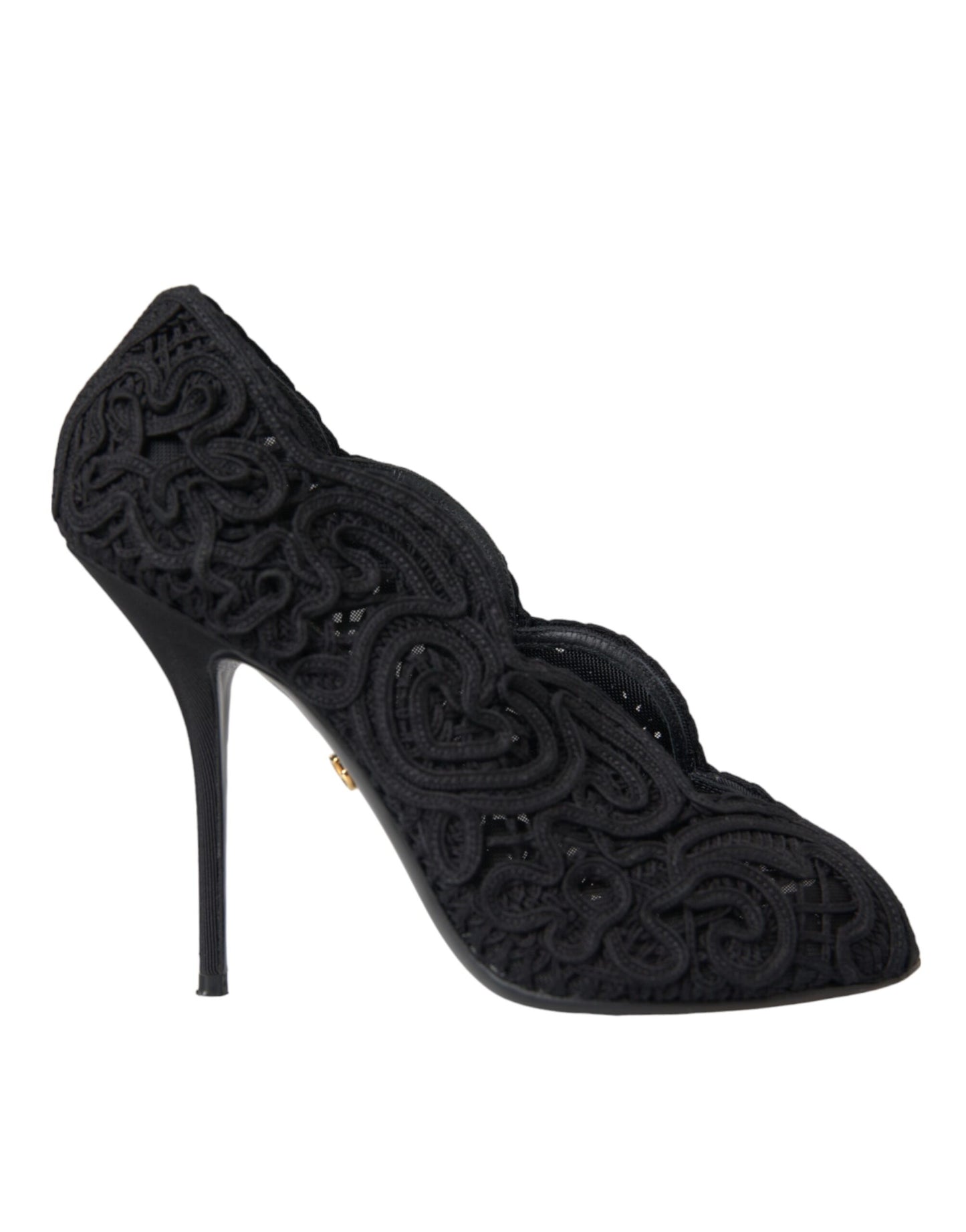 Black Cordonetto Ricamo Pump Open Toe Shoes