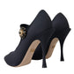 Black Mary Jane Jersey Crystal Pumps Shoes