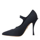 Black Mary Jane Jersey Crystal Pumps Shoes