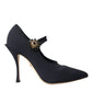 Black Mary Jane Jersey Crystal Pumps Shoes