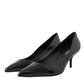 Black Eel Leather Kitten Heels Pumps Shoes