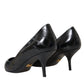 Black Eel Leather Kitten Heels Pumps Shoes