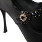 Black Mary Jane Crystal Heels Pumps Shoes