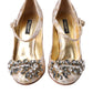 Gold Jacquard Crystal Vally Heels Pumps Shoes