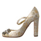 Gold Jacquard Crystal Vally Heels Pumps Shoes