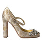 Gold Jacquard Crystal Vally Heels Pumps Shoes