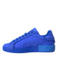 Blue Leather Fabric Low Top Sneakers Shoes