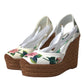 White Floral Wedge Heels Sandals Shoes