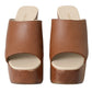 Brown Leather Wood Mules Wedge Slides Shoes