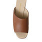 Brown Leather Wood Mules Wedge Slides Shoes