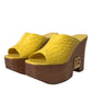 Yellow Leather Wood Mule Wedge Slides Shoes