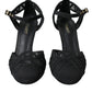 Black Mesh Ankle Strap Heels Sandals Shoes