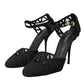 Black Mesh Ankle Strap Heels Sandals Shoes