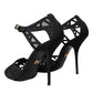 Black Mesh Ankle Strap Heels Sandals Shoes