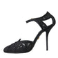 Black Mesh Ankle Strap Heels Sandals Shoes