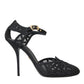 Black Mesh Ankle Strap Heels Sandals Shoes