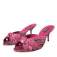 Pink Exotic Leather Kitten Heels Slides Shoes