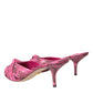 Pink Exotic Leather Kitten Heels Slides Shoes