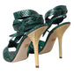 Green Exotic Leather Heels Sandals Shoes