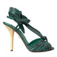 Green Exotic Leather Heels Sandals Shoes