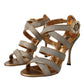 Bronze Crystal Strap Heels Sandals Shoes