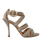 Bronze Crystal Strap Heels Sandals Shoes