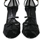 Black Mesh T-strap Heels Sandals Shoes