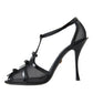 Black Mesh T-strap Heels Sandals Shoes