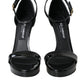 Black KEIRA Leather Heels Sandals Shoes