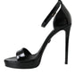 Black KEIRA Leather Heels Sandals Shoes