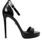 Black KEIRA Leather Heels Sandals Shoes