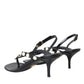 Black Leather Faux Pearl Heel Sandals Shoes