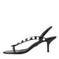 Black Leather Faux Pearl Heel Sandals Shoes