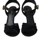 Black Suede Crystals Keira Sandals Shoes