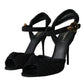 Black Suede Crystals Keira Sandals Shoes