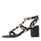 Black Leather Embellished Heel Sandal Shoes