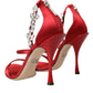 Red Keira Satin Crystals Sandals Heels Shoes