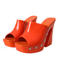 Orange Leather Mules Sandals Heels Shoes