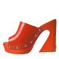 Orange Leather Mules Sandals Heels Shoes