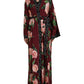 Bordeaux Floral Maxi Kaftan Crepe Robe Dress