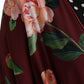 Bordeaux Floral Maxi Kaftan Crepe Robe Dress