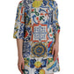 Multicolor Majolica 3/4 Sleeves Shift Dress